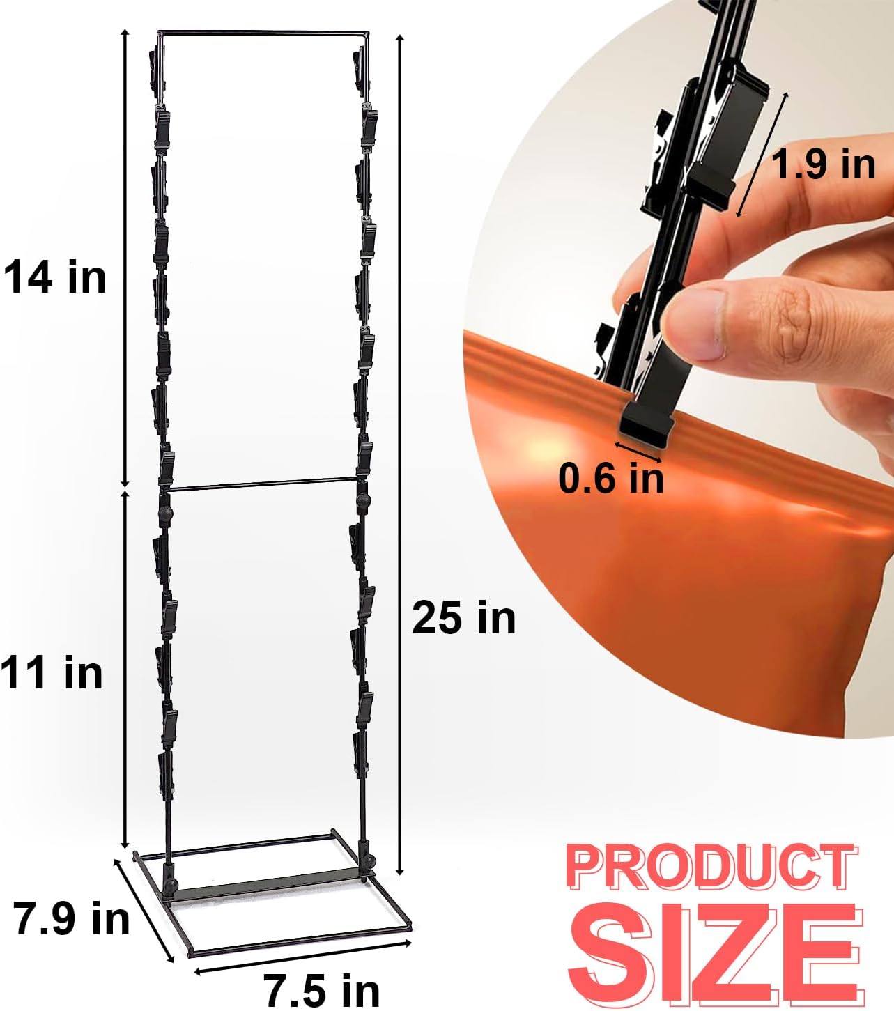 Chip Rack Display Stand, Potato Chip Display Rack with 24 Clips, 2 Row Chip Bag Holder for for Party Display, Snack Retail Display Rack Chip Stand Display for Countertop Store, Black